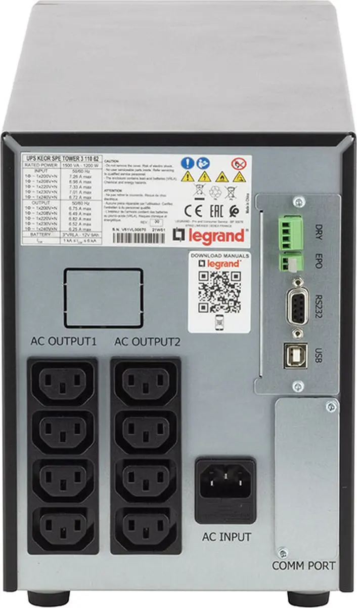 Legrand Keor ASI SPE Tower 1.5KVA UPS 1200W - 8 Stopcontacten - Zwart