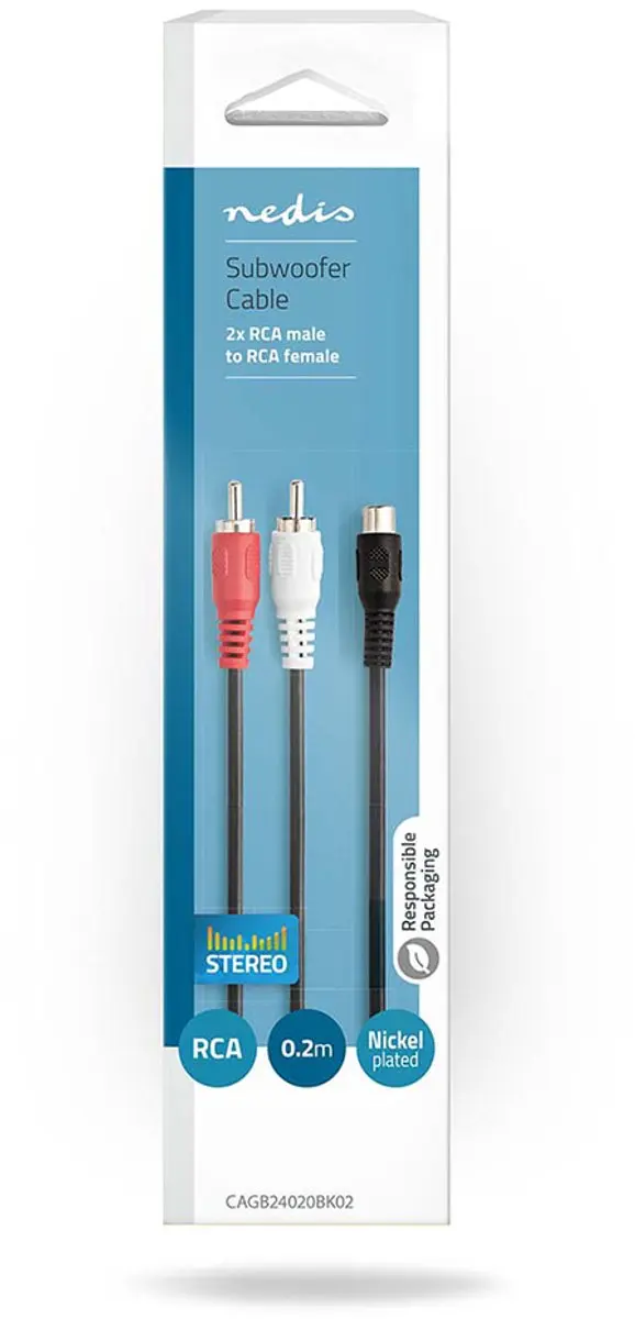 Nedis Stereo-Audiokabel RCA Male-Female 20cm - Zwart