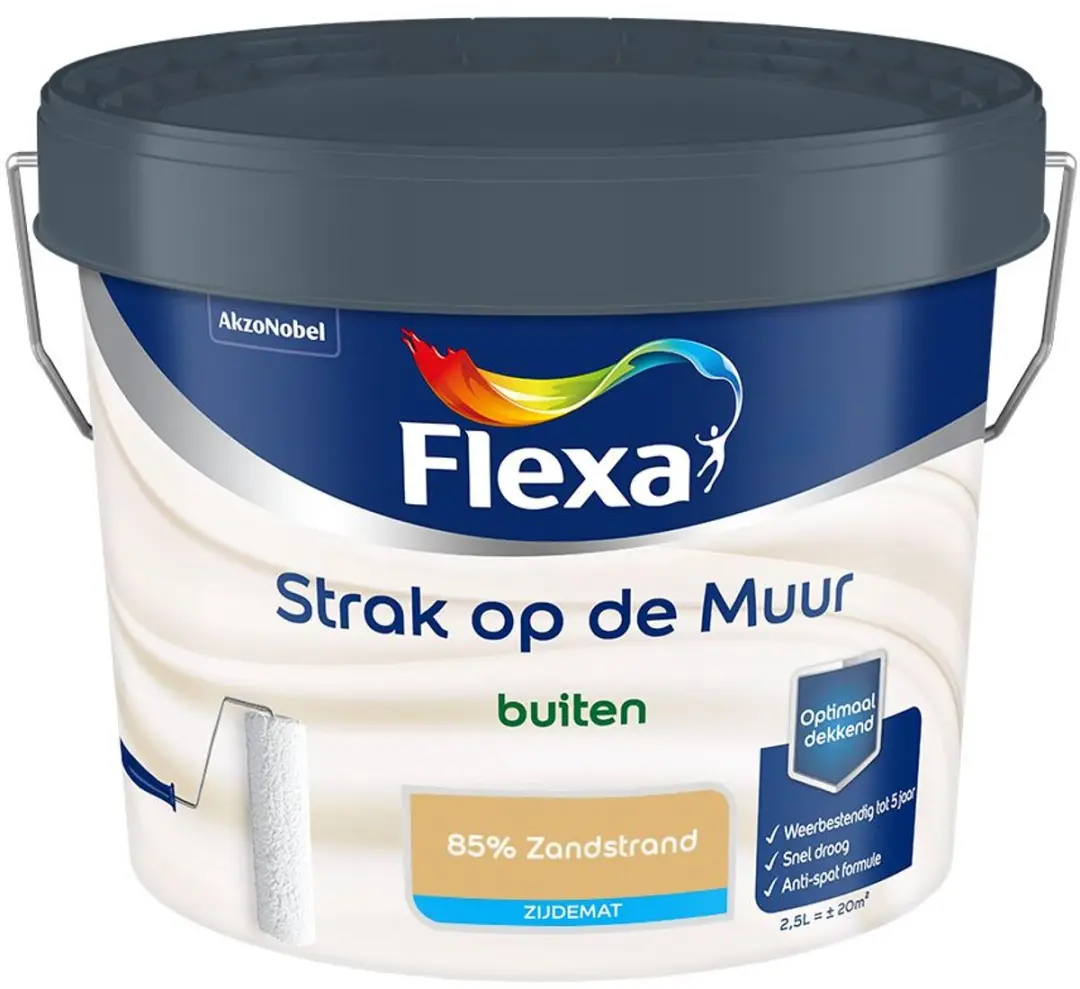 Flexa Strak Op De Muur Buiten Zijdemat Mengverf 85% Zandstrand 2,5L