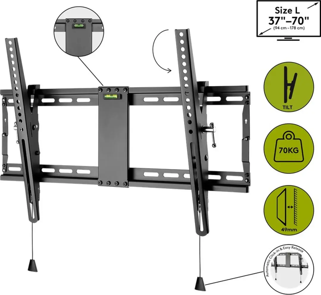 Goobay TV Muurbeugel 37-70" - Kantelbaar 3-12° - 70kg - Zwart
