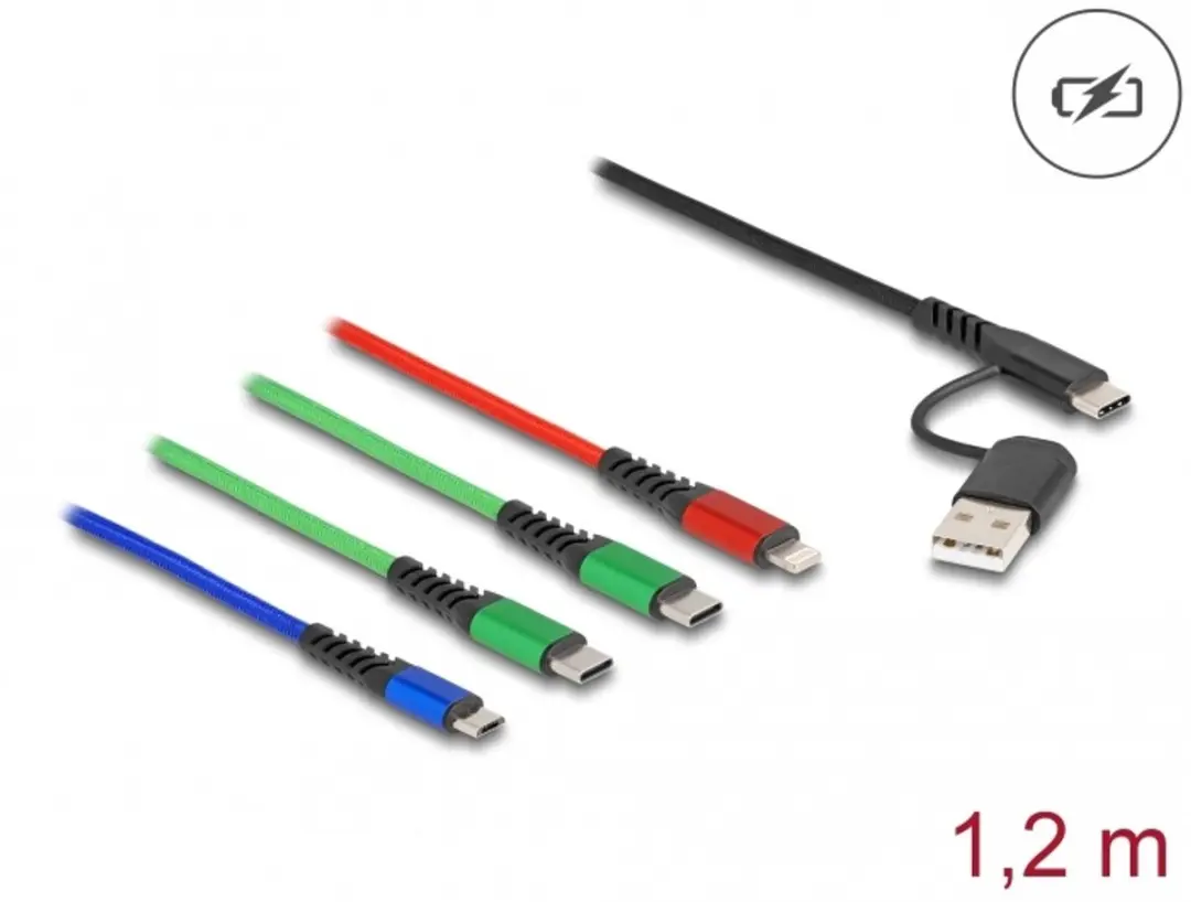 Delock USB 4-in-1 Opladerkabel 1.20m - USB-A/USB-C/Lightning/Micro-USB