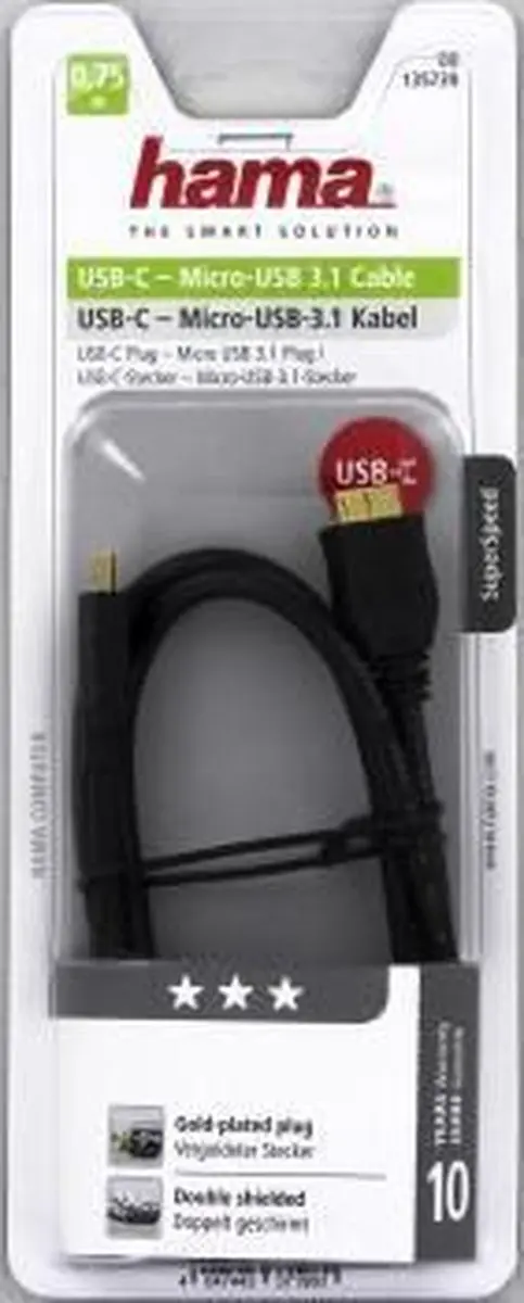 Hama USB-C Kabel 5Gbit/s 0,75m - USB 3.1 Gen 1 - micro-USB - Zwart - afbeelding 6 van 6