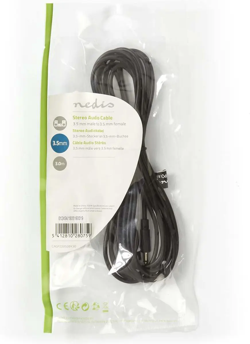 Nedis Stereo-Audiokabel 3,5mm M/F - 3m - Zwart