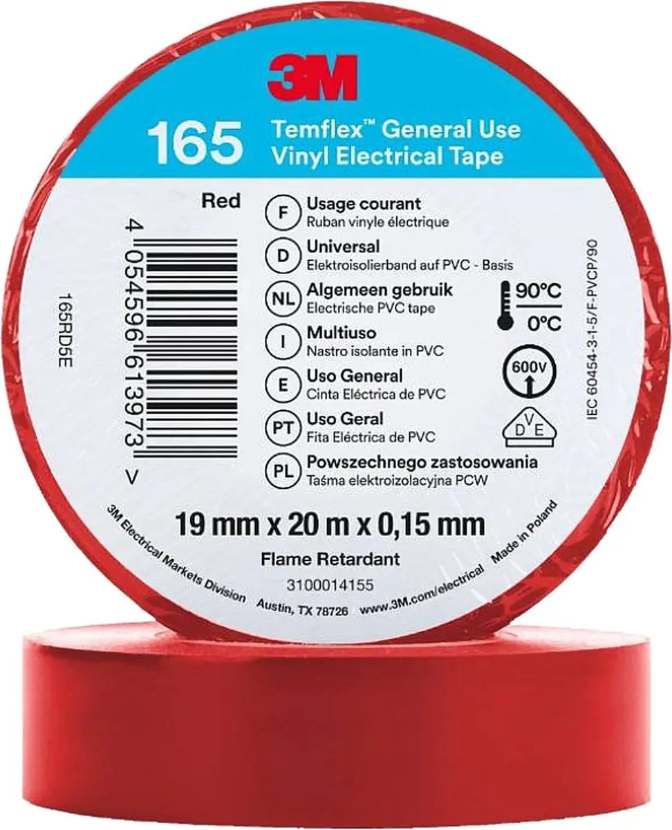 3M Isolatie Tape 19mm Rood