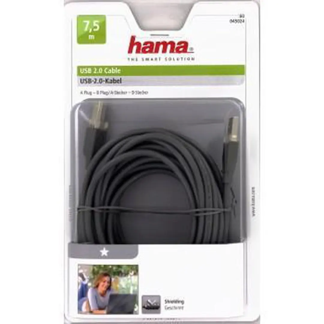 Hama USB A naar B Kabel - 7,5m - Zwart - afbeelding 6 van 6