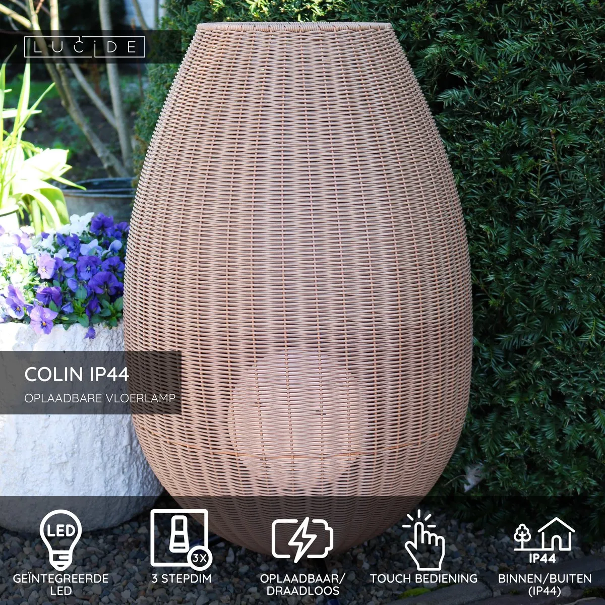 Lucide Colin IP44 Oplaadbare Vloerlamp - 3W LED 3000K - Naturel
