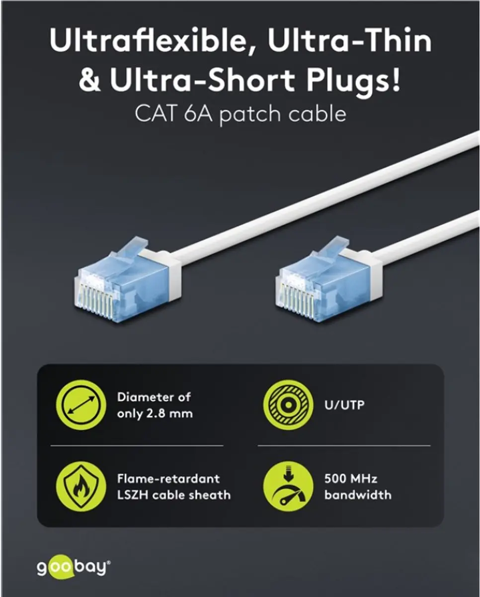 Goobay UTP CAT6A Slimline Netwerkkabel KD24273 - 10Gbit - 2m - Wit