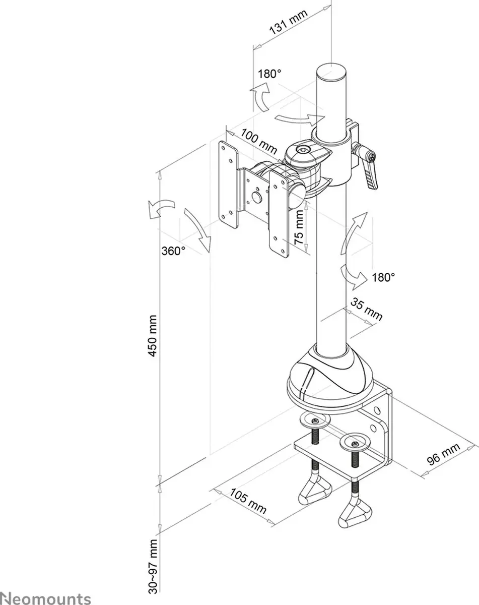 Neomounts FPMA-D965 Monitorarm 10-30" - 1 Scherm - 0-10 kg - Zwart