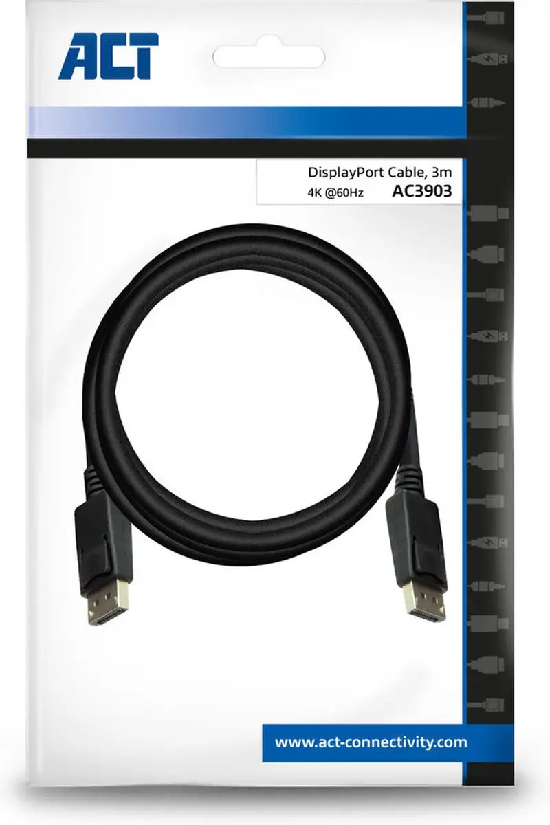 ACT DisplayPort Kabel 1.2 AC3903 - 3m - Zwart