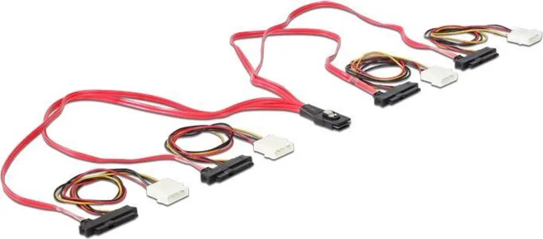 Delock Mini-SAS SFF-8087 naar 4x SAS SFF-8482 Kabel - 0,5m - Rood