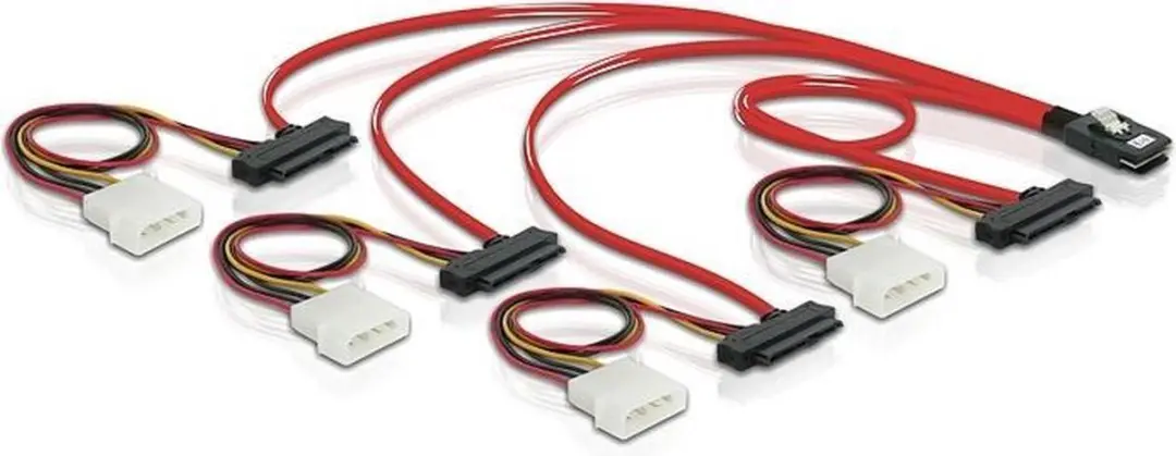 Delock Mini-SAS SFF-8087 naar 4x SAS SFF-8482 Kabel - 0,5m - Rood