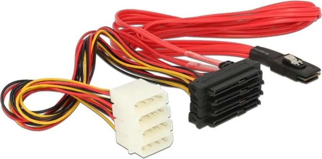 Delock Mini-SAS SFF-8087 naar 4x SAS SFF-8482 Kabel - 0,5m - Rood