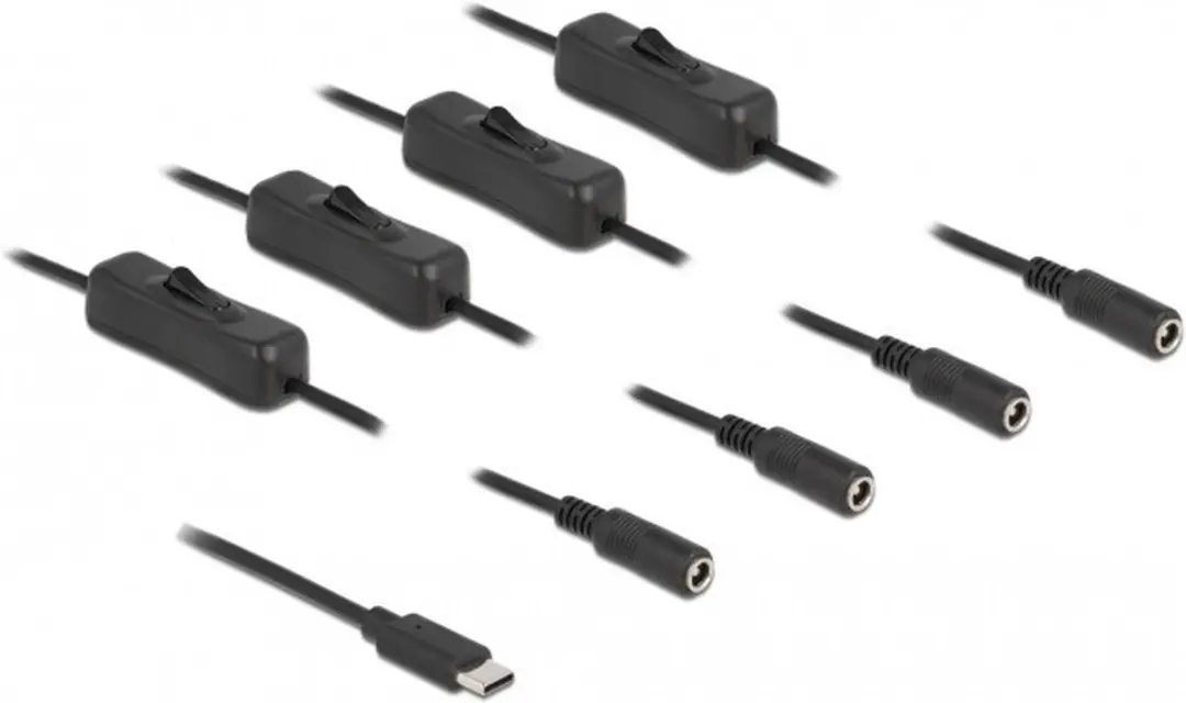 Delock USB-C 4x DC Splitter 5,5x2,1mm - 5V/3A - 1m - Zwart