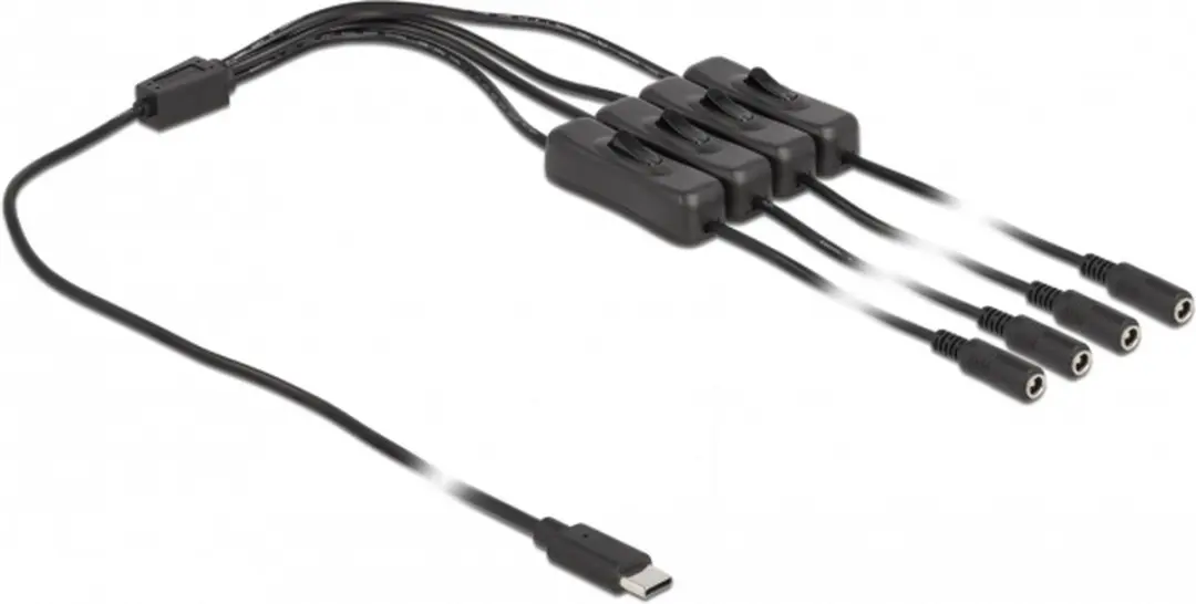 Delock USB-C 4x DC Splitter 5,5x2,1mm - 5V/3A - 1m - Zwart