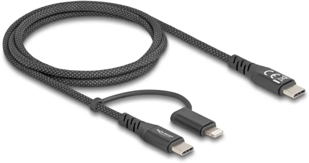 Delock USB-C naar USB-C/Lightning 1m 60W - Zwart