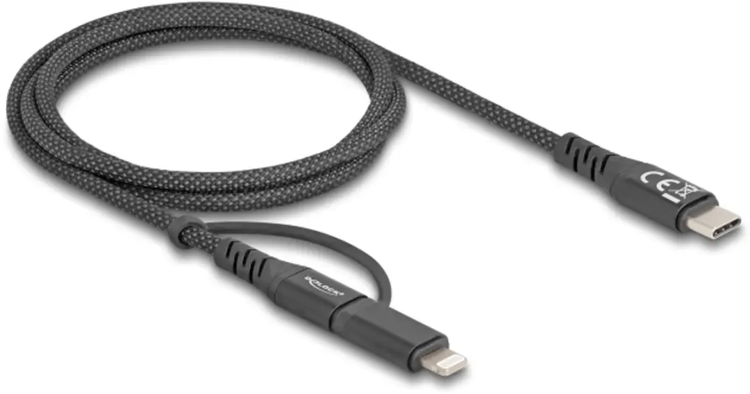 Delock USB-C naar USB-C/Lightning 1m 60W - Zwart