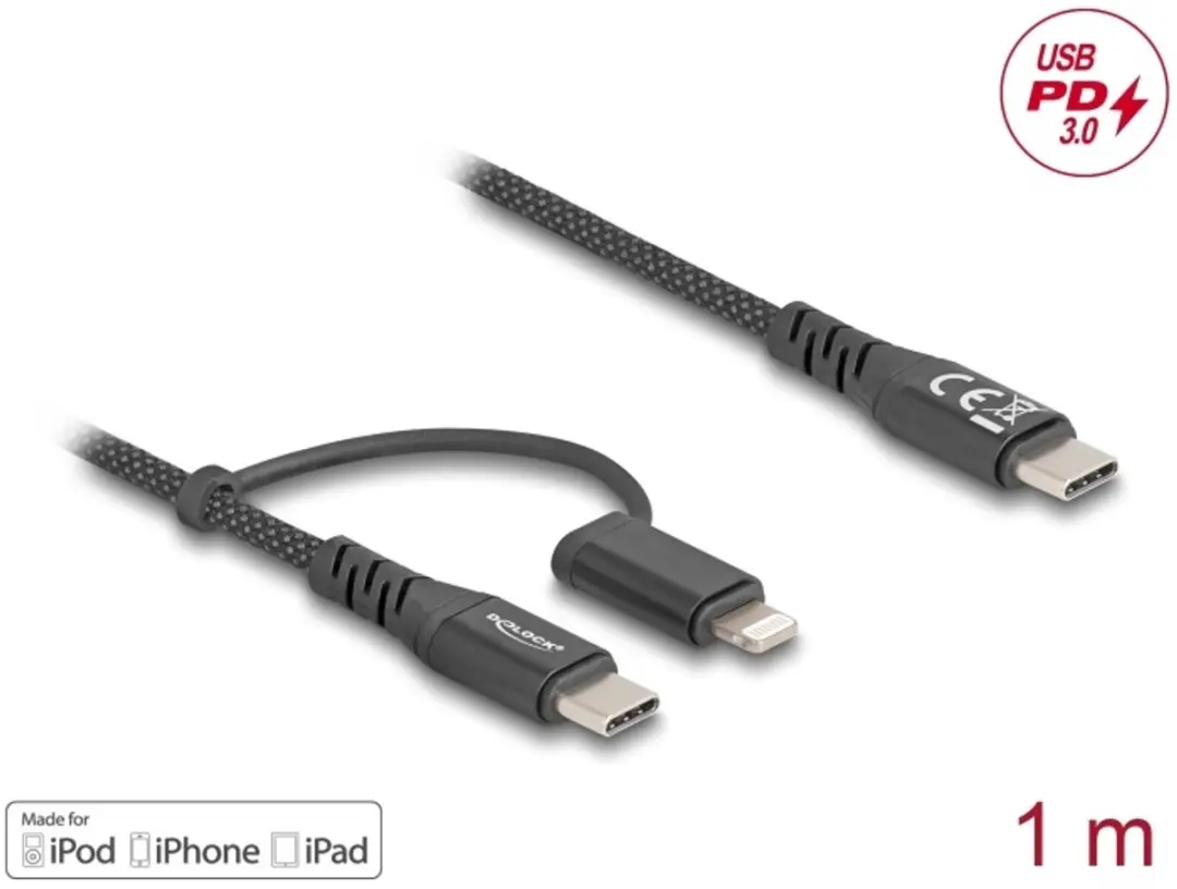 Delock USB-C naar USB-C/Lightning 1m 60W