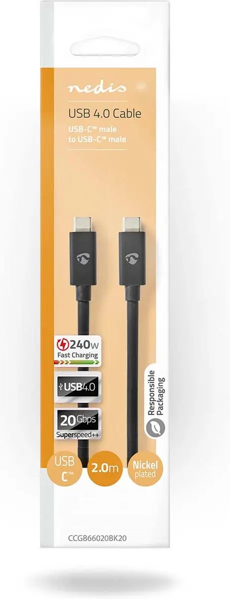Nedis USB-C Kabel 240W 2m - USB4 Gen 2x2 - 8K@60Hz - Zwart