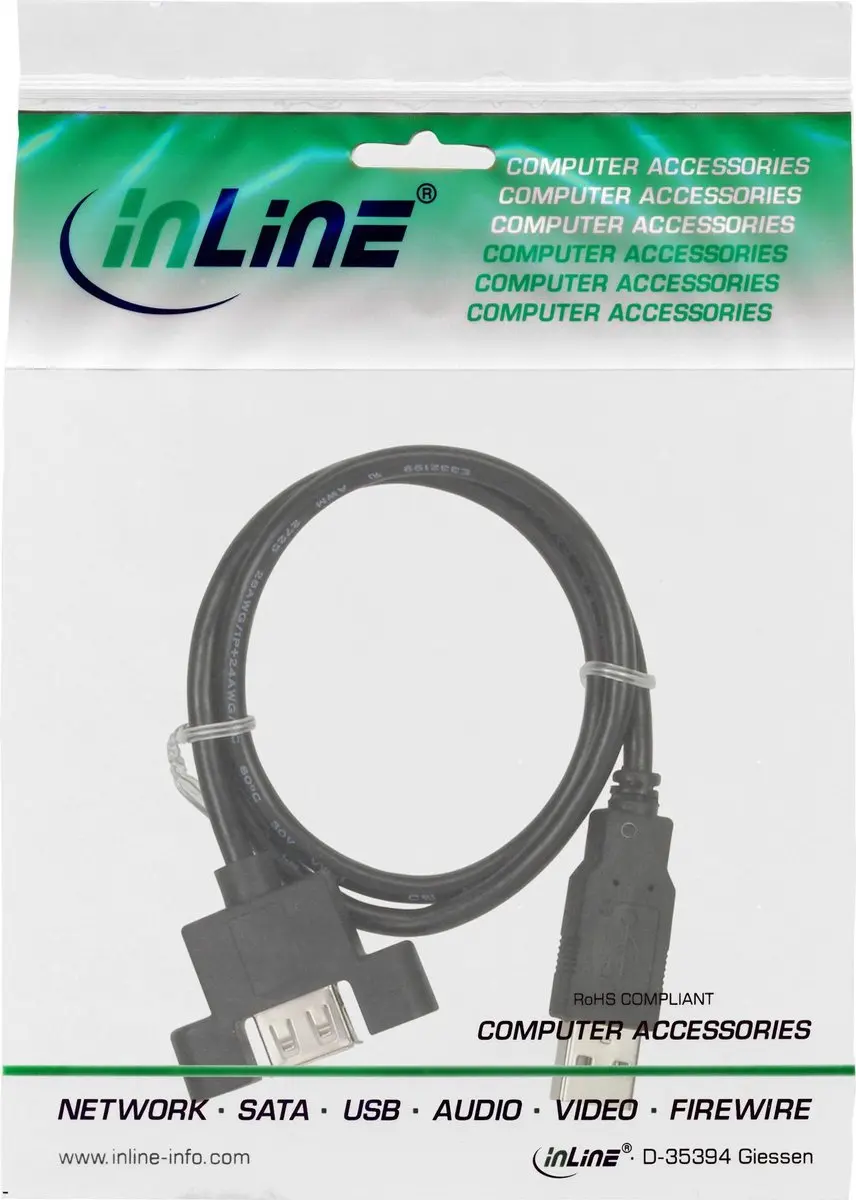 InLine USB-A Verlengadapter 0,6m - Montagevriendelijk - Zwart