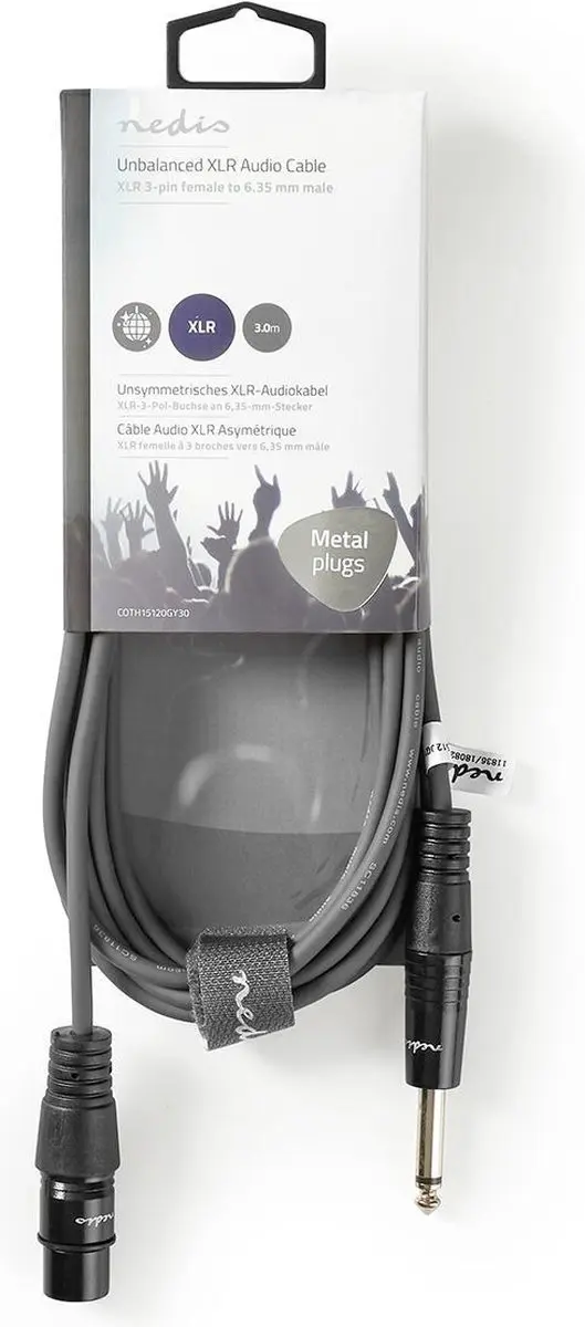 Nedis XLR 3-Pins Audiokabel 6,35mm Male 3m - Donkergrijs