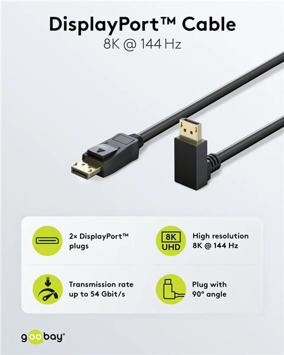 Goobay DisplayPort Kabel Haaks 3m - DP2.1a UHBR13.5