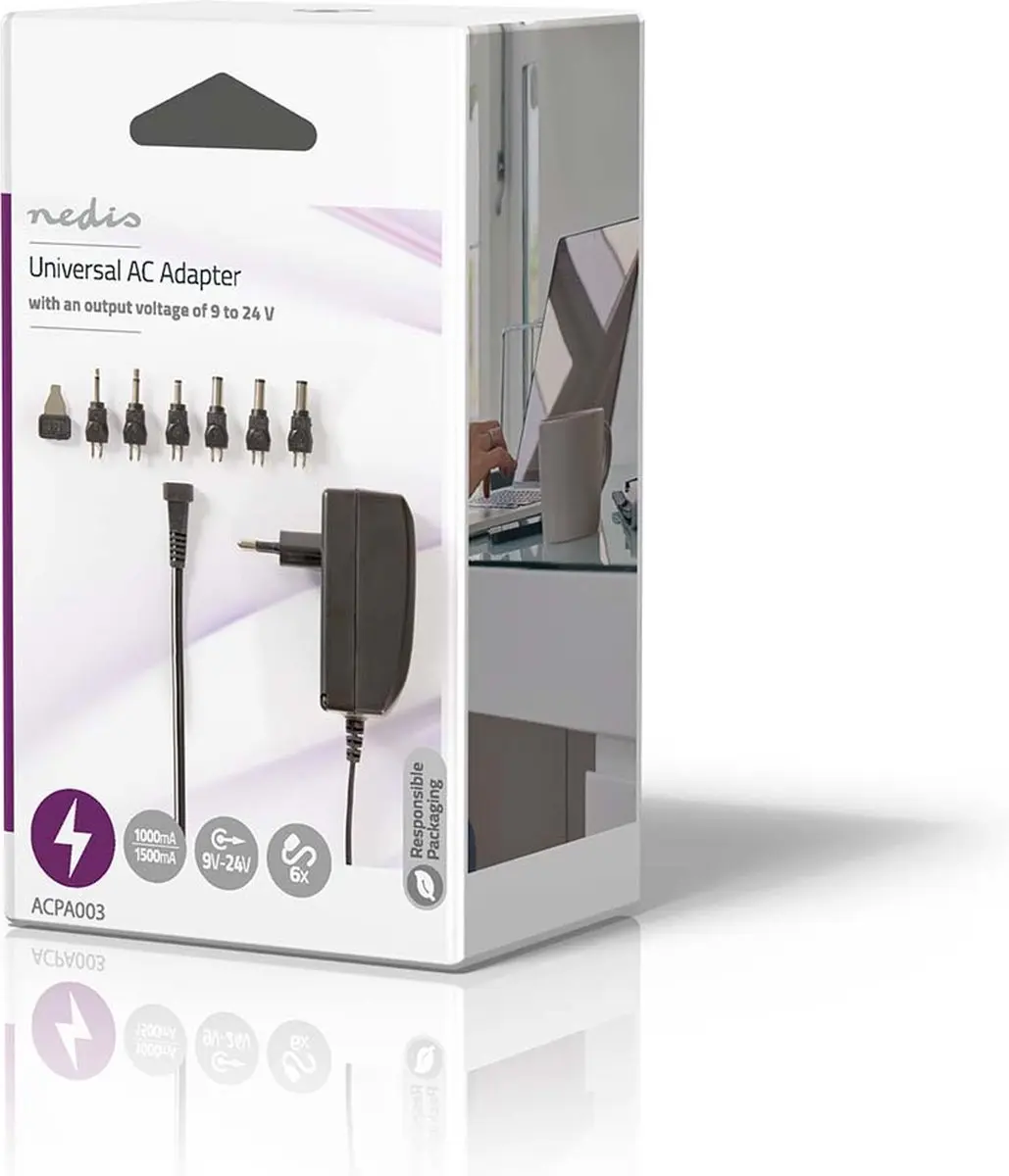 Nedis ACPA003 Universele AC-Stroomadapter 24W - Zwart