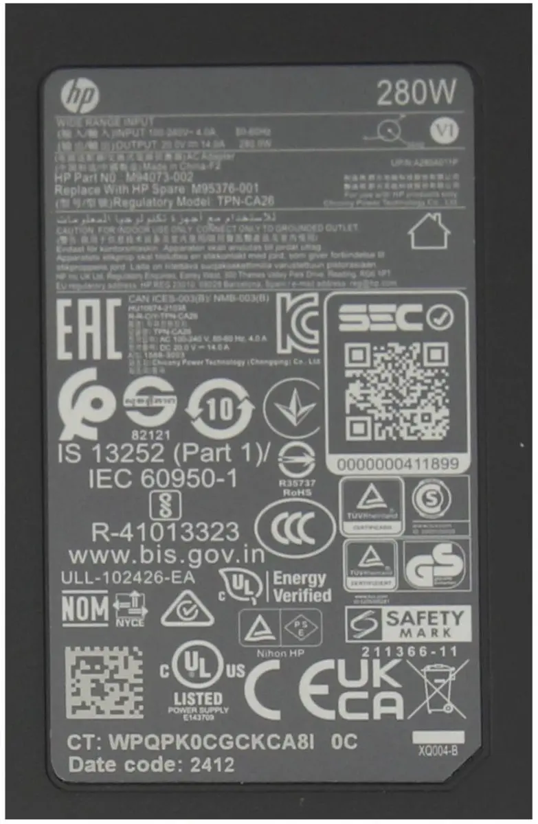 HP M94073-001 Laptopoplader 280W - Zwart