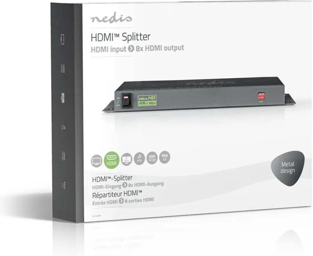 Nedis HDMI Splitter VSPL3438AT 1 naar 8 - 4K 60Hz HDR
