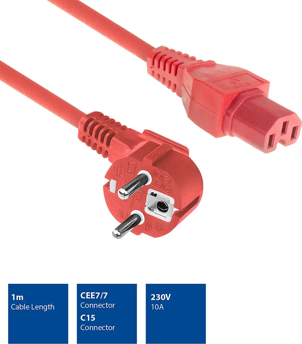 ACT AK5314 Netsnoer Schuko CEE 7/7 Haaks - 1m - Rood
