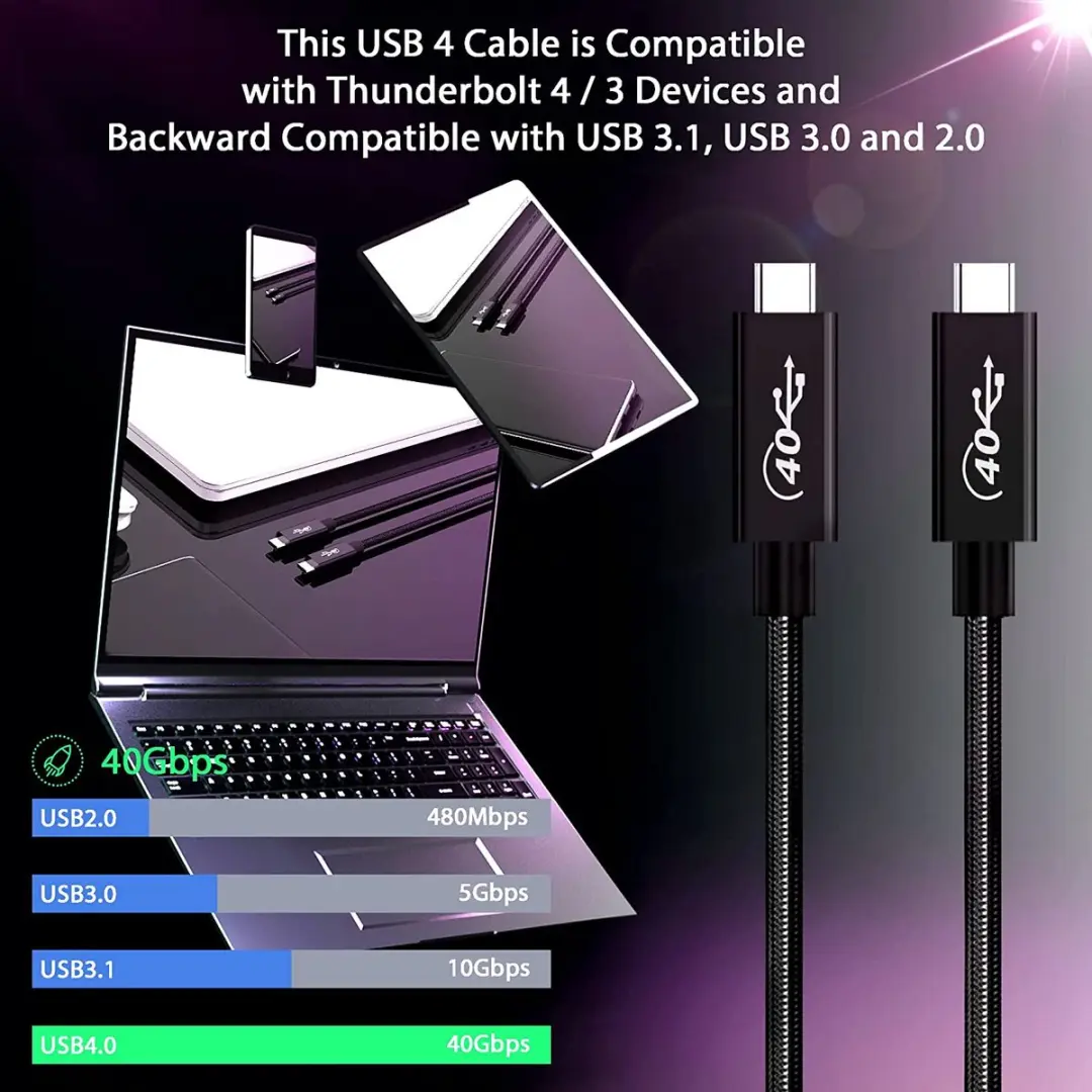 NÖRDIC USB4-028 USB-C Kabel - 40Gbps PD100W 25cm - Zwart