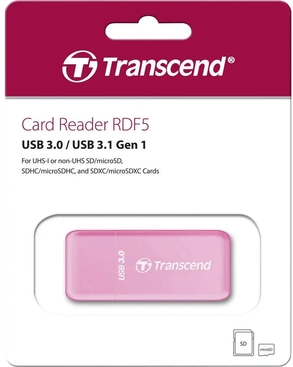 Transcend RDF5 USB 3.2 Geheugenkaartlezer - Roze