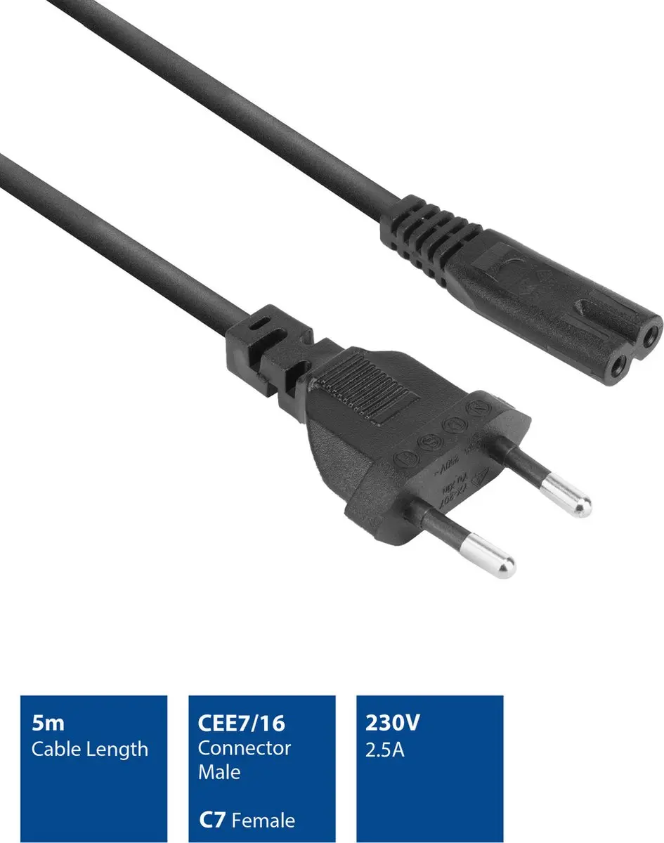 ACT AK5419 Netsnoer Euro C7 - 5m - Zwart