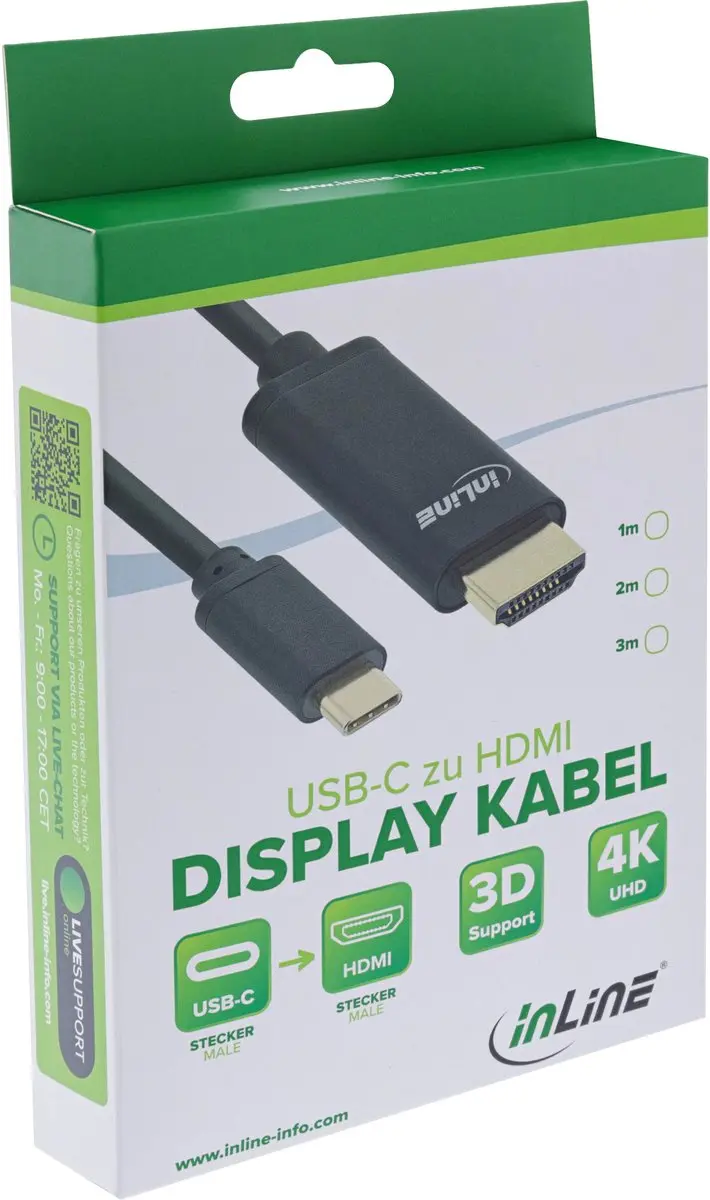 InLine USB-C naar HDMI 4K 60Hz Kabel 1m - Zwart