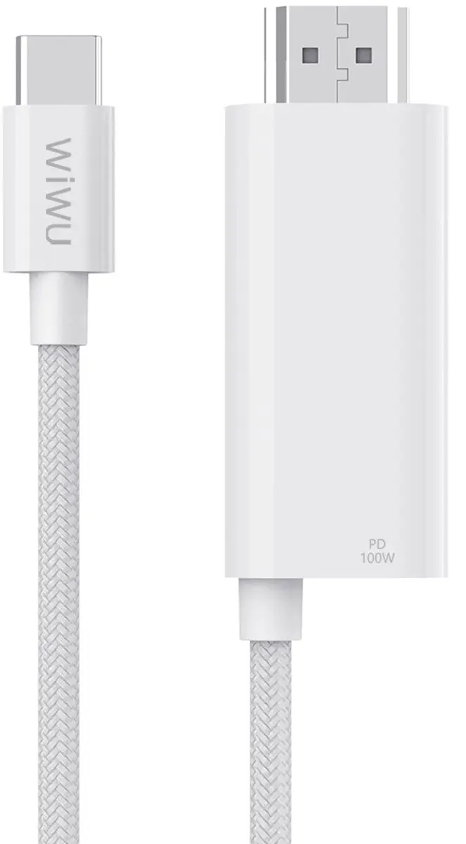 WiWu Type-C naar HDMI Kabel 1.8M - 100W PD 4K@60Hz - Wit