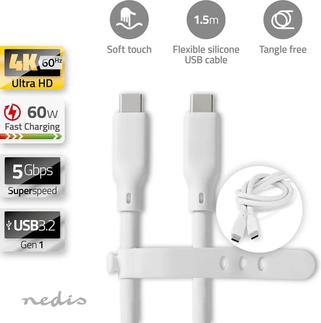 Nedis USB-C Kabel CCGB64800WT15 - 60W 4K@60Hz 1.5m Wit