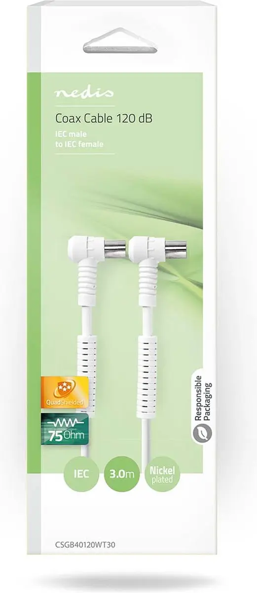 Nedis Coaxkabel IEC Male-Female 3m - 75 Ohm - Wit