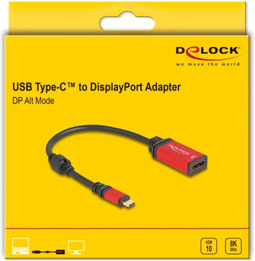Delock USB-C naar DisplayPort Adapter 8K 30Hz - HDR - Rood