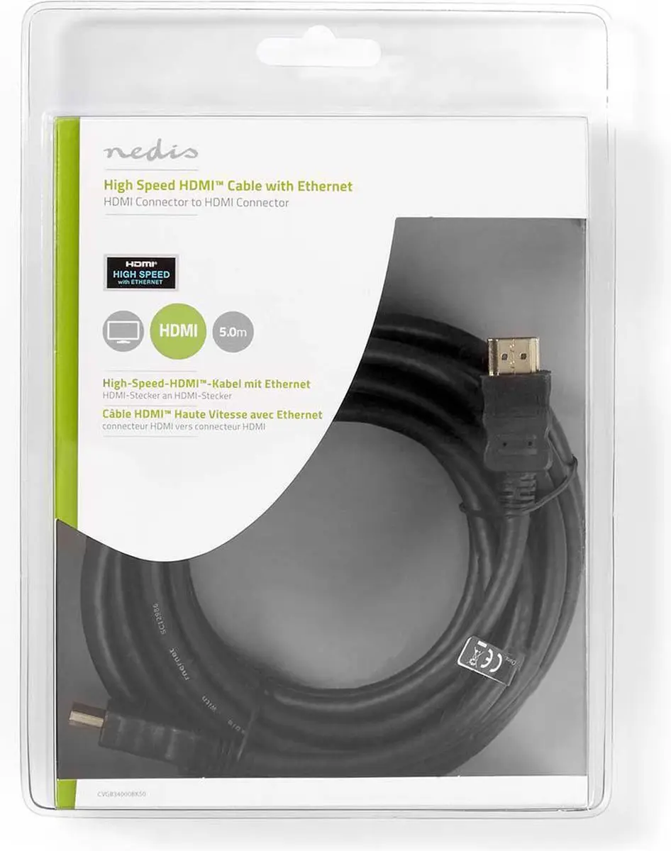 Nedis HDMI-Kabel CVGB34000BK50 4K@30Hz - 5m - Zwart
