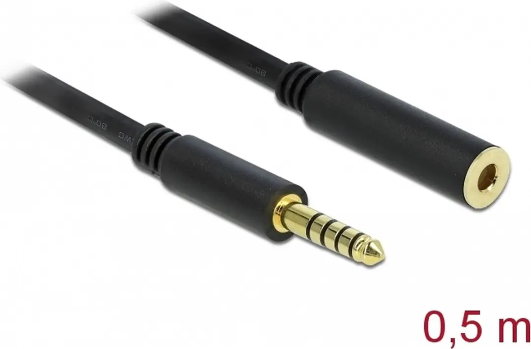 Delock 4,4mm Jack Verlengkabel - Gebalanceerd Stereo 5-polig - 0,5m - Zwart