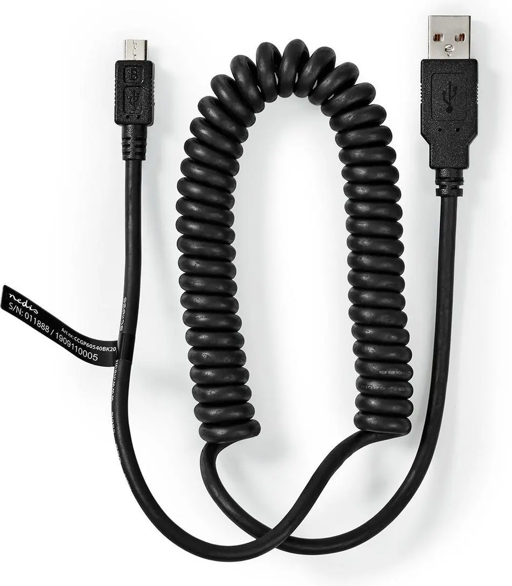 Nedis USB 2.0 A naar Micro-B Kabel 2m - Gekruld - Zwart