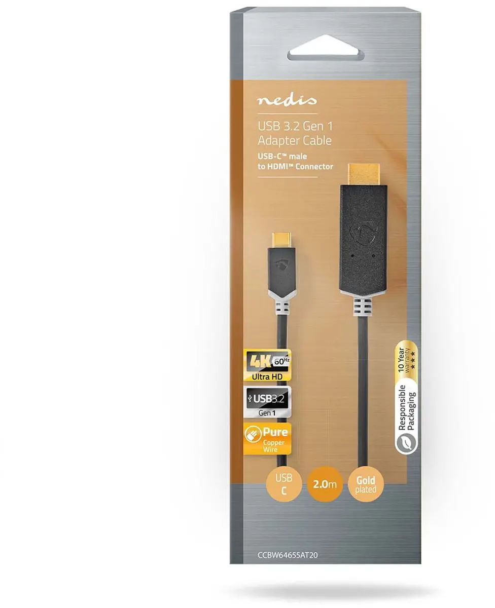 Nedis CCBW64655AT20 USB-C naar HDMI Adapter 4K@60Hz - 2m - Antraciet