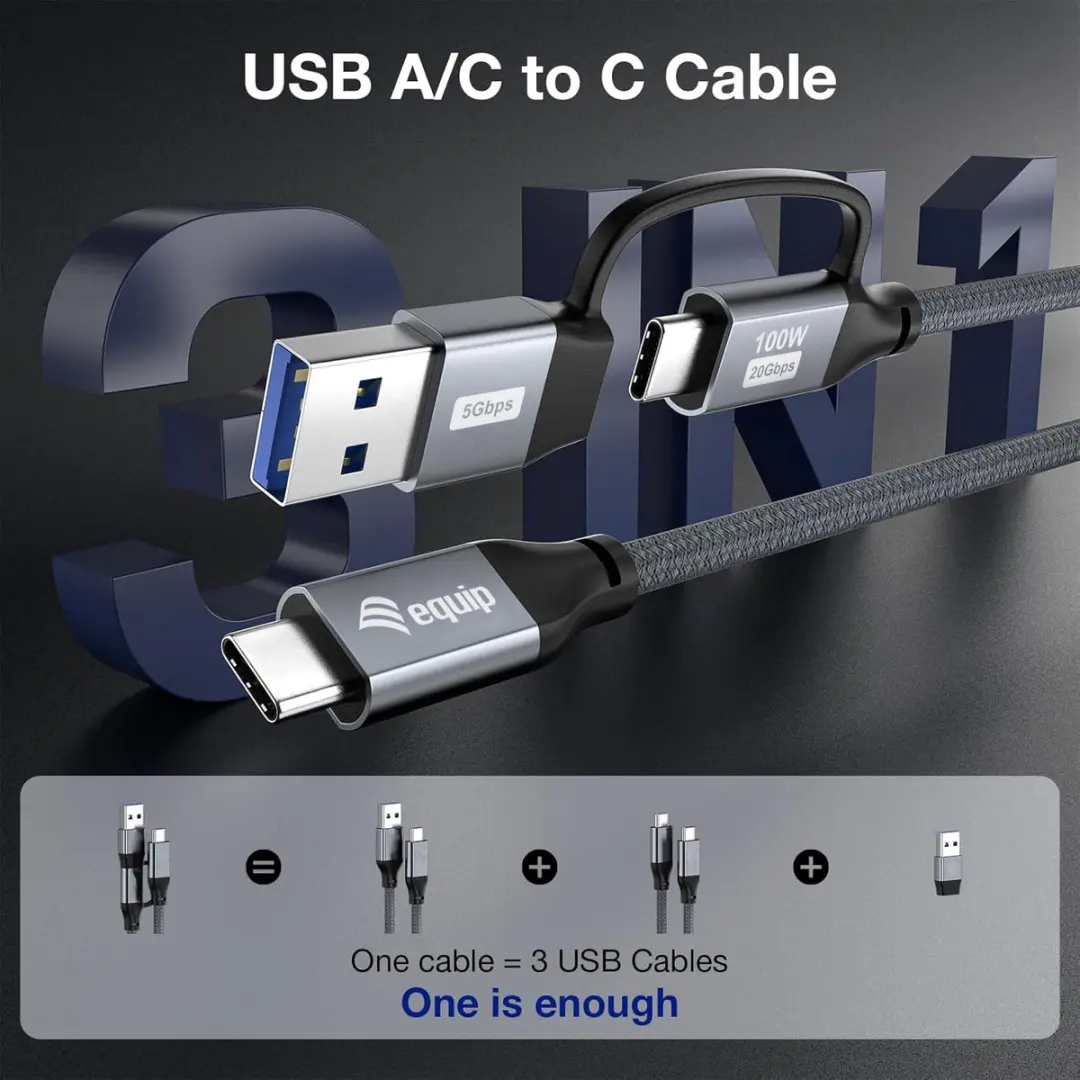 Equip 128433 USB-kabel USB 3.2 Gen 2x2 2m - USB A/USB C - Zwart