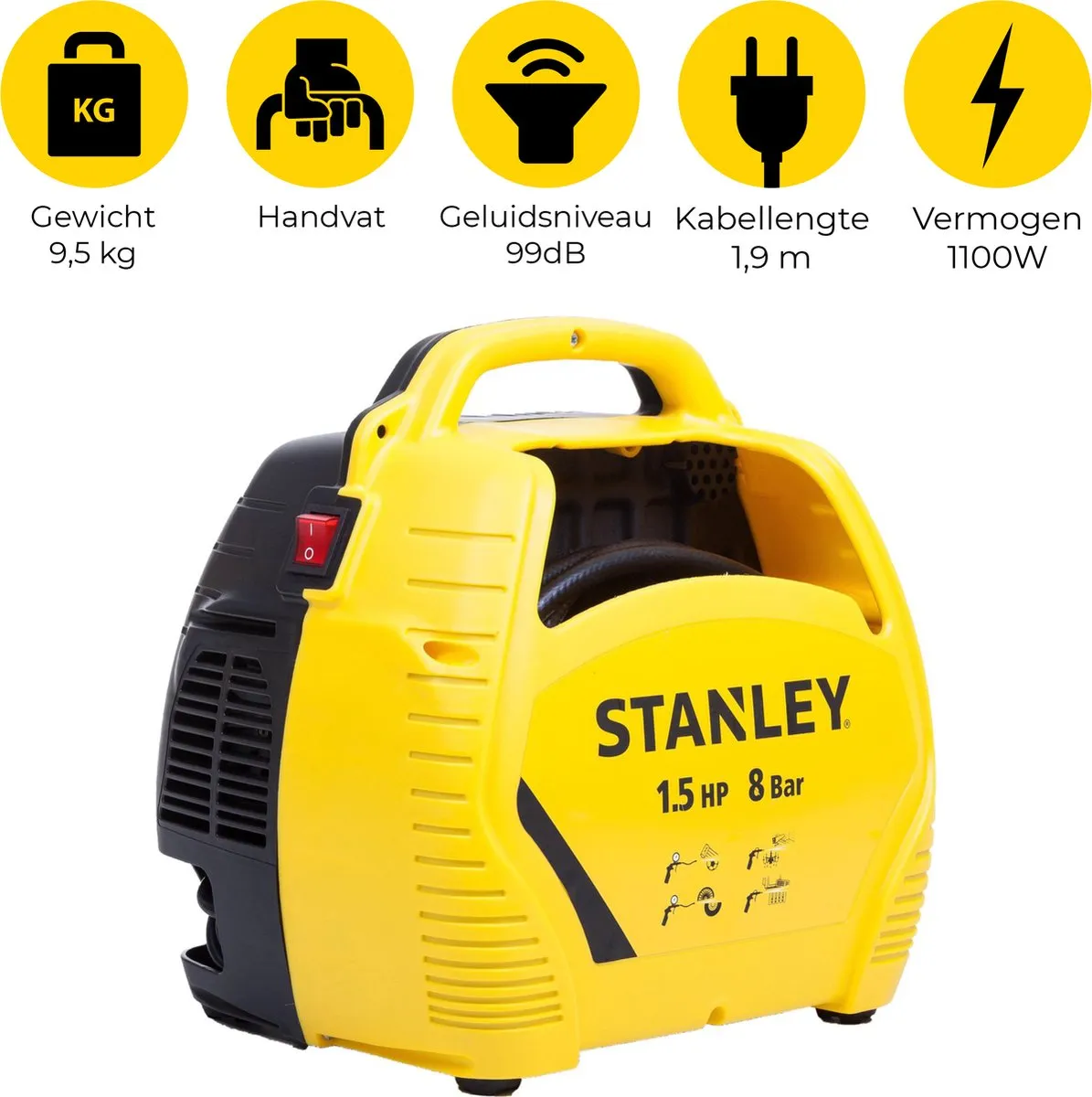 Stanley Compressor W8215190STN Olievrij Luchtcompressor 1100W - Geel