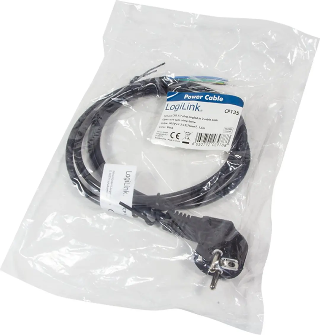 Logilink CP135 Stroomkabel 1.5m - Randaarde haakse stekker