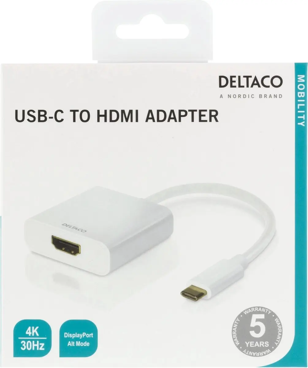 Deltaco USBC-HDMI7 USB-C naar HDMI Adapter 4K 30Hz - Wit