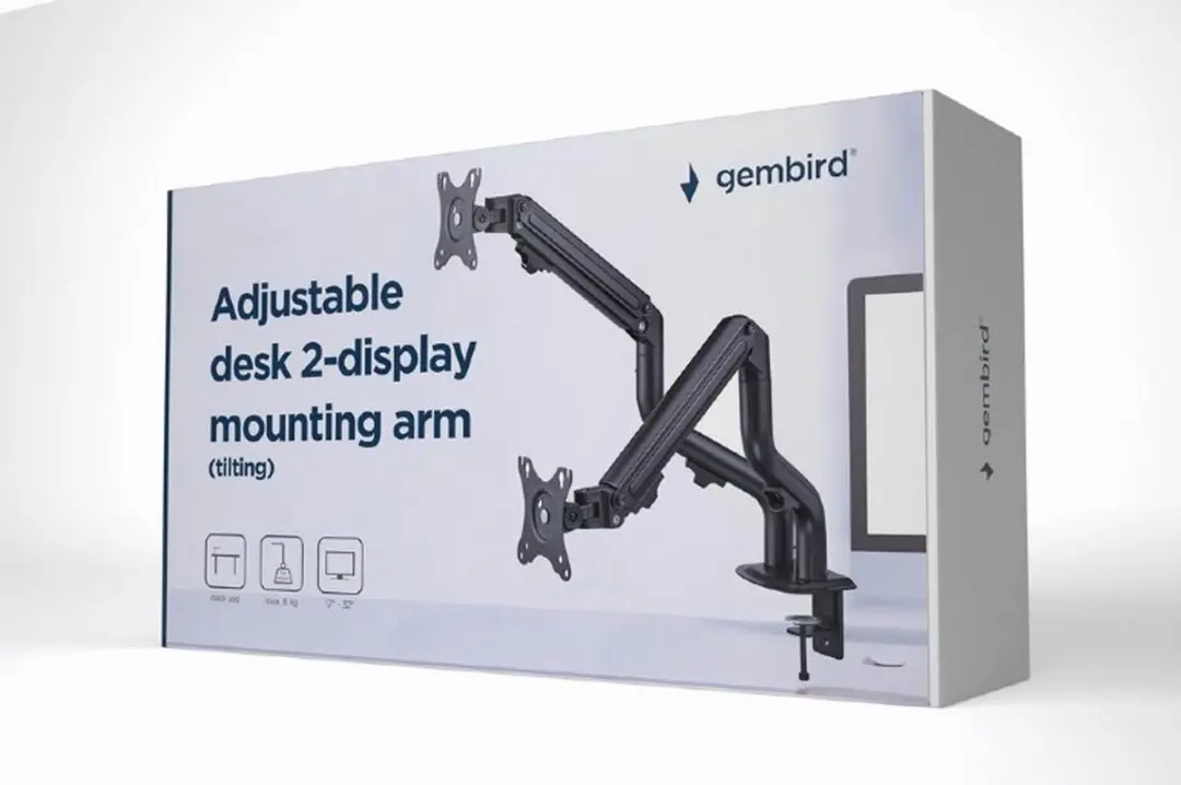 Gembird MA-DA2-02 Monitorarm Dubbel - 17-32" - 2x8kg - Zwart