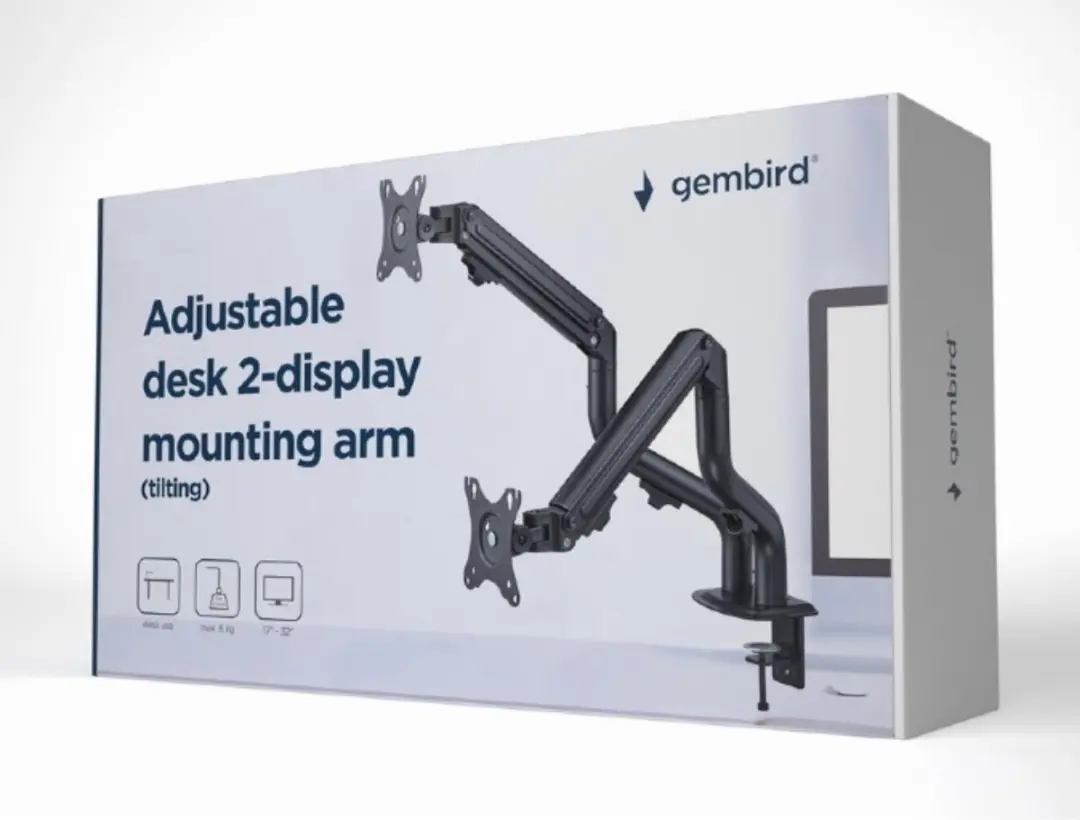 Gembird MA-DA2-02 Monitorarm Dubbel - 17-32" - 2x8kg - Zwart - afbeelding 6 van 6