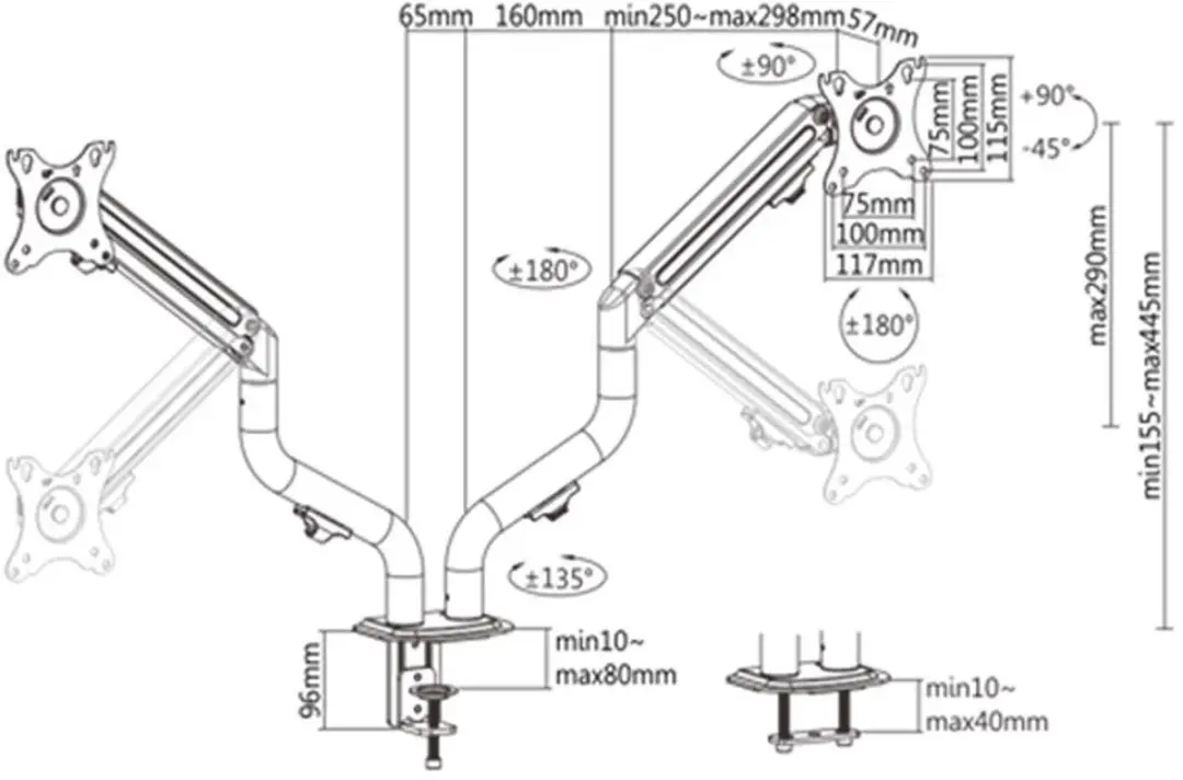Gembird MA-DA2-02 Monitorarm Dubbel - 17-32" - 2x8kg - Zwart