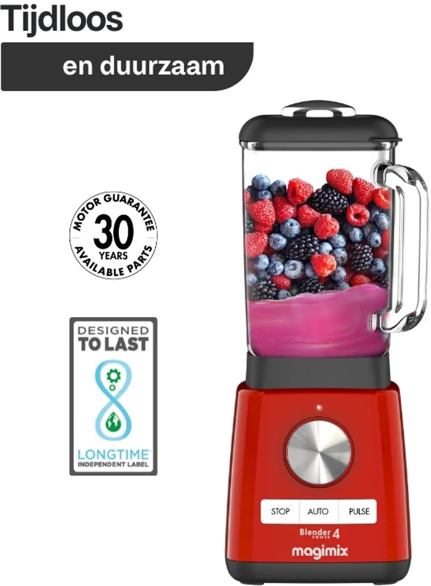 Magimix Power Blender 1,8L - 1300W - 9 Snelheden - Rood
