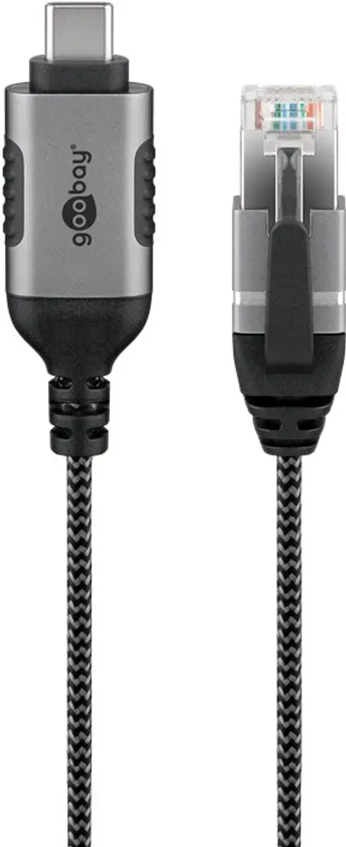 Goobay USB-C naar RJ45 Gigabit Ethernet Kabel 5m - Zwart/Grijs